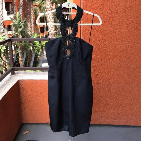 ABS Black halter beaded dress - Picture 2 of 8
